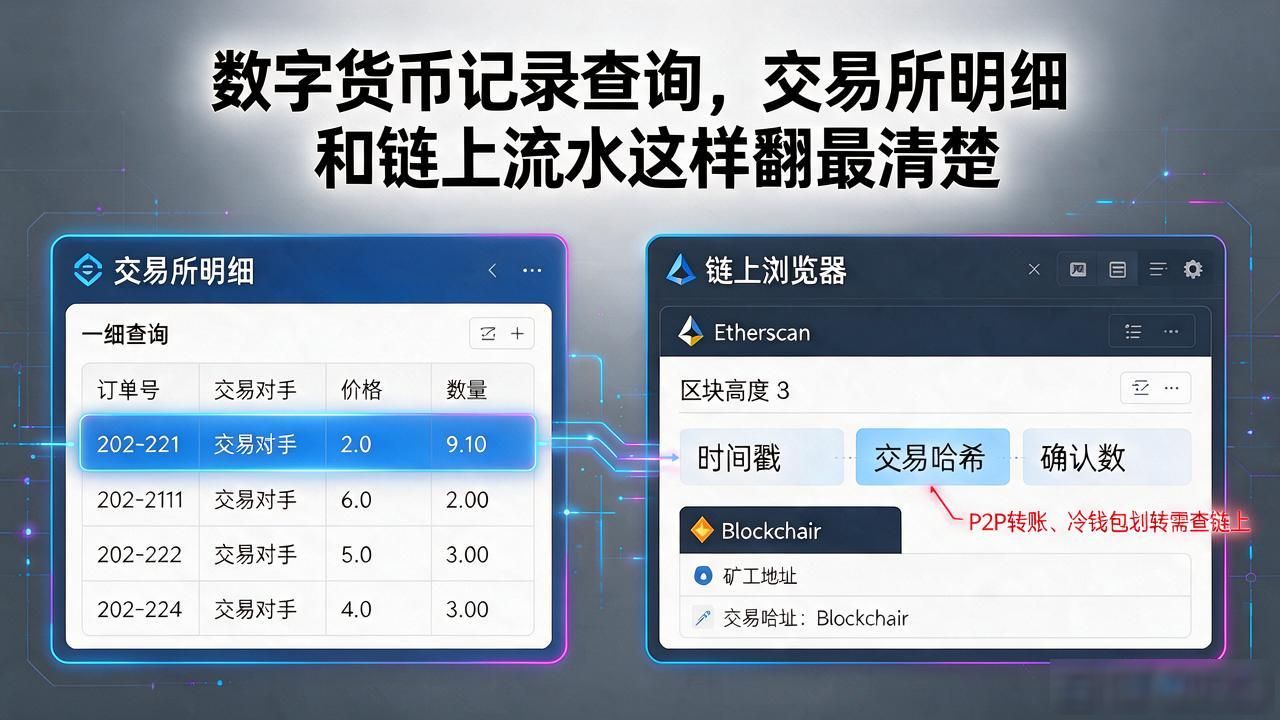 数字货币记录查询_交易所与链上浏览器查账指南_加密货币交易记录查询方法