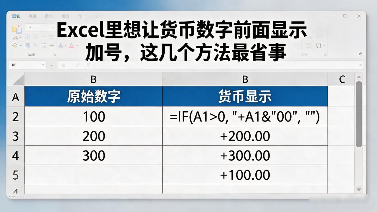 Excel正数前面加加号_Excel自定义货币格式加号_excel货币数字前加加号