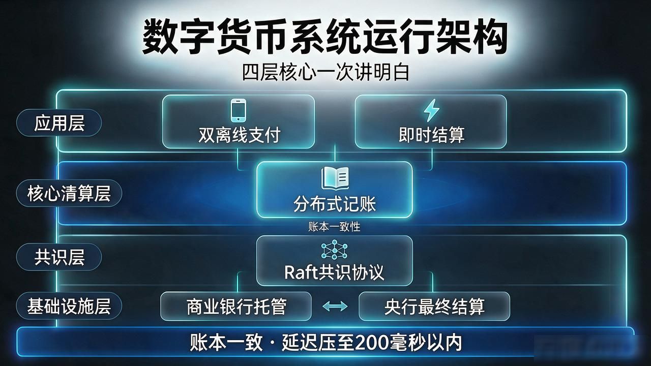 数字货币架构四层闭环_核心清算层账本一致性_数字货币系统运行架构